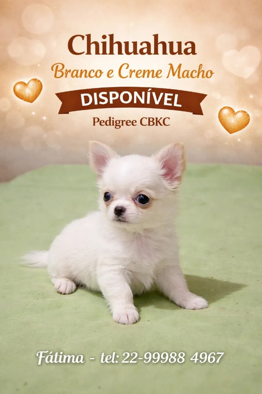 CHIHUAHUA - 2 MACHOS CREME PELO LONGO E 3 PELO CURTO. COM PEDIGREE CKBC E VACINADO - Foto 2